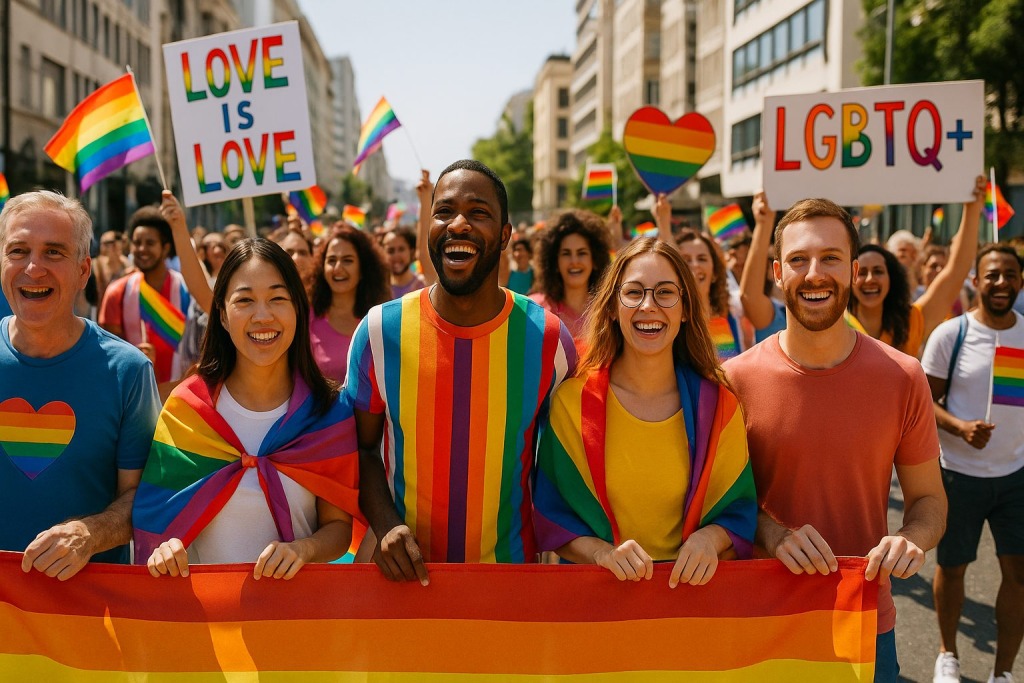 大勢が参加しているLGBTQIA+イベントの写真